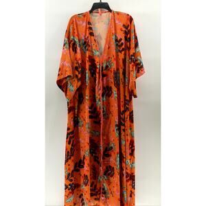 ROEGIE Women's Orange Printed Knit Trim V-Neck Loose-Fit Pullover Dress SZ M